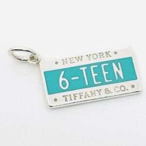 Tiffany 6-Teen Sweet 16 16th Birthday Charm or Pendant in Blue Enamel and Silver